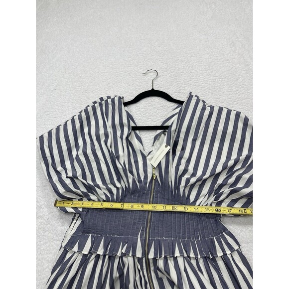 Anthropologie Midi Dress Blue Stripe Zip Front Preppy Retro Boho Vacay Large NWT - Picture 6 of 12